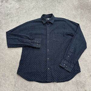 Blade + Blue Geometric Button Down Shirt Mens Small Navy Blue Cotton Long Sleeve